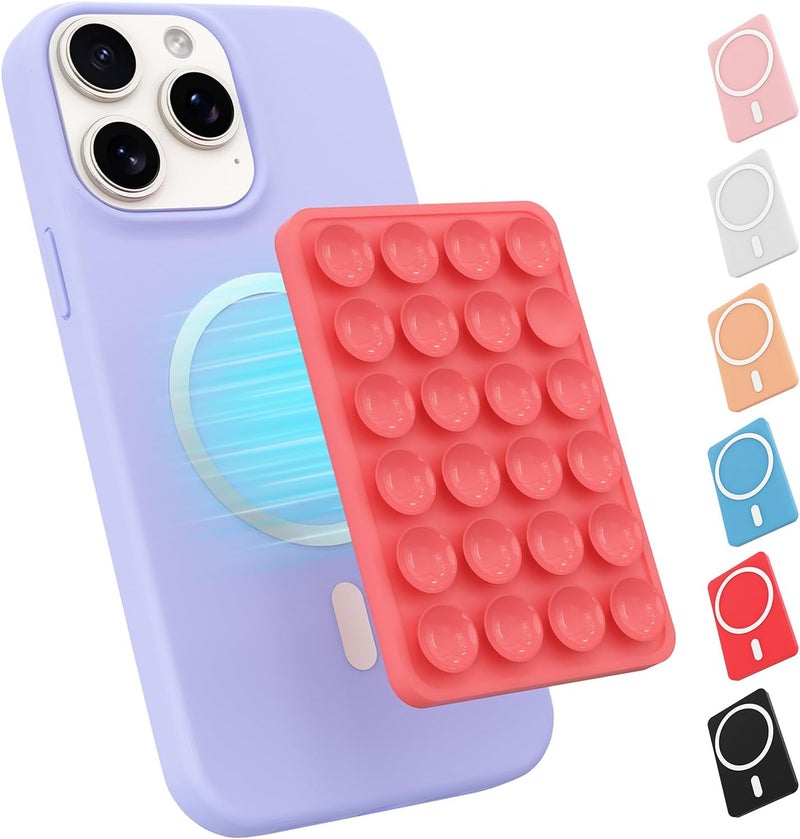 OPOM Magnetic Suction Phone Mount for MagSafe Case,Silicone Sticky Phone Grip Holder for iPhone,Removable Hands-Free Selfie/Video for TikTok & Instagram Influencer/Creator (Rose Red) - Image 1